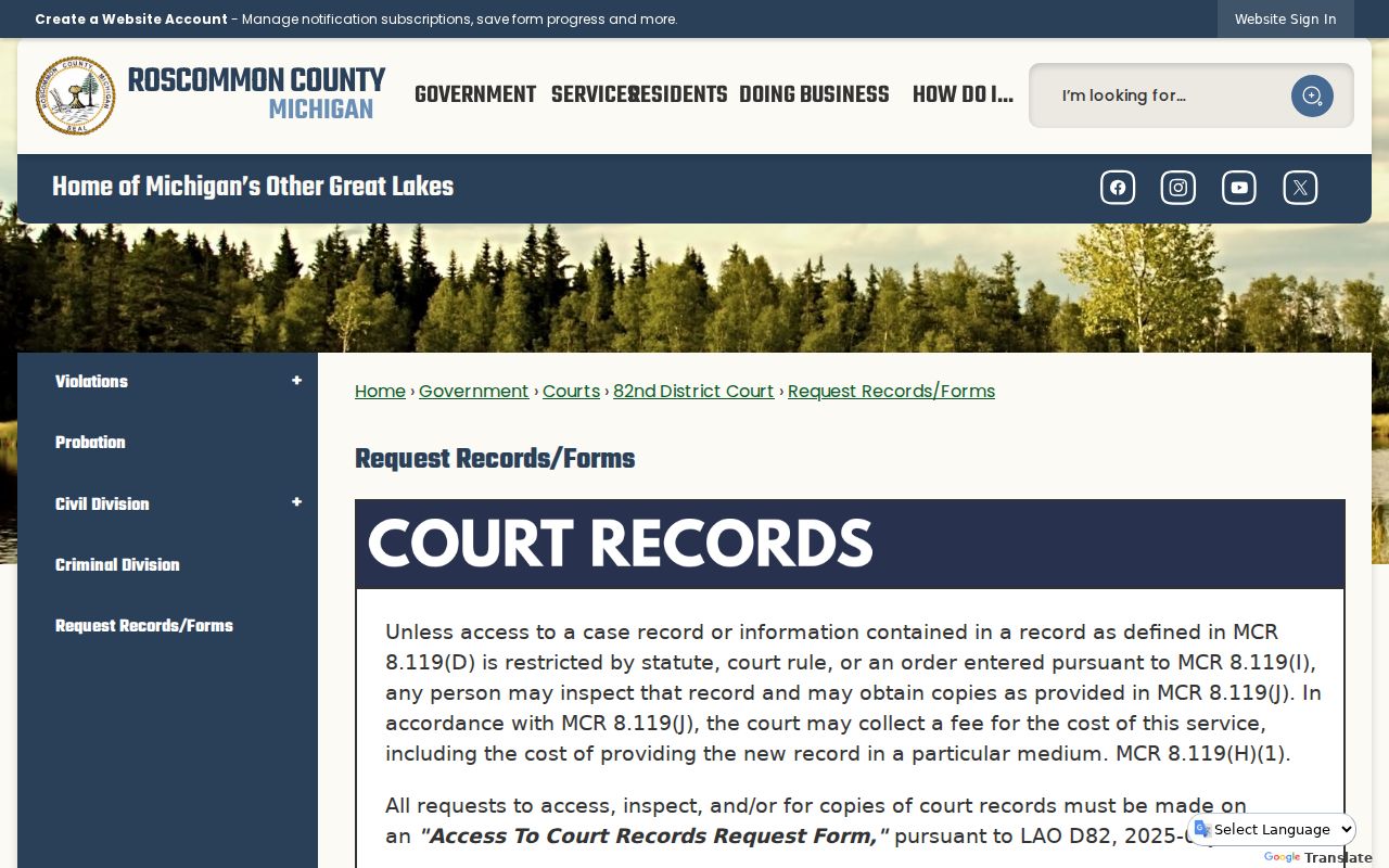Roscommon County warrant search: district court records and forms page