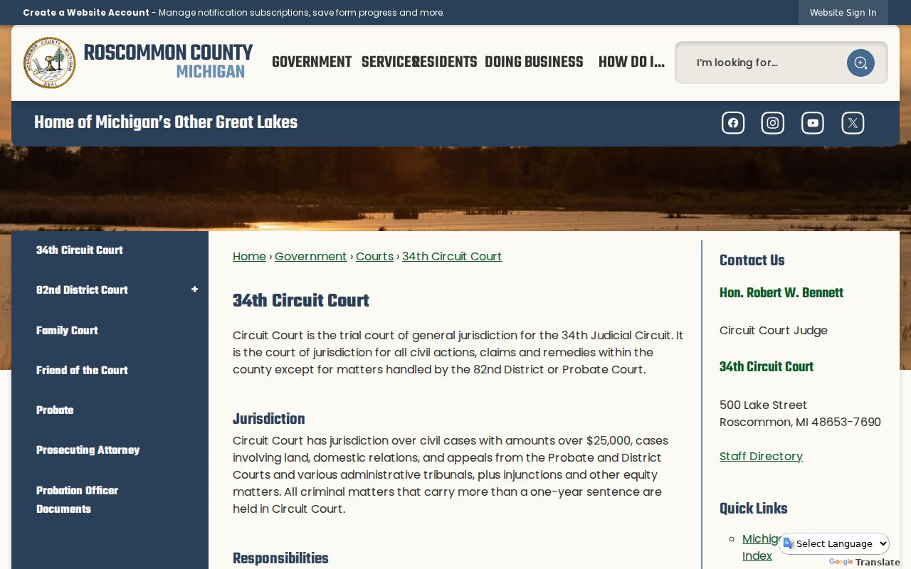 Roscommon County arrest warrants: 34th Circuit Court page