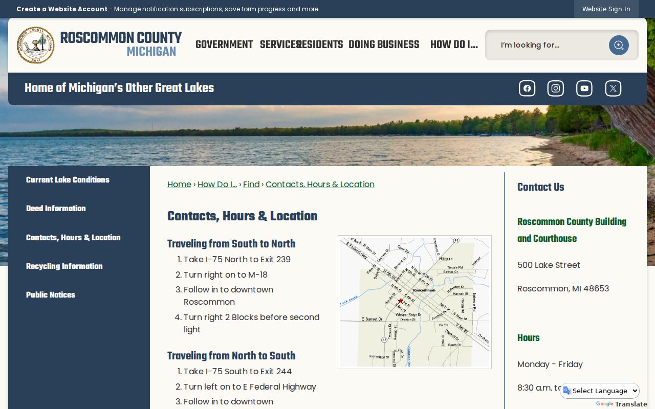 Roscommon County warrant records: courthouse address and hours page
