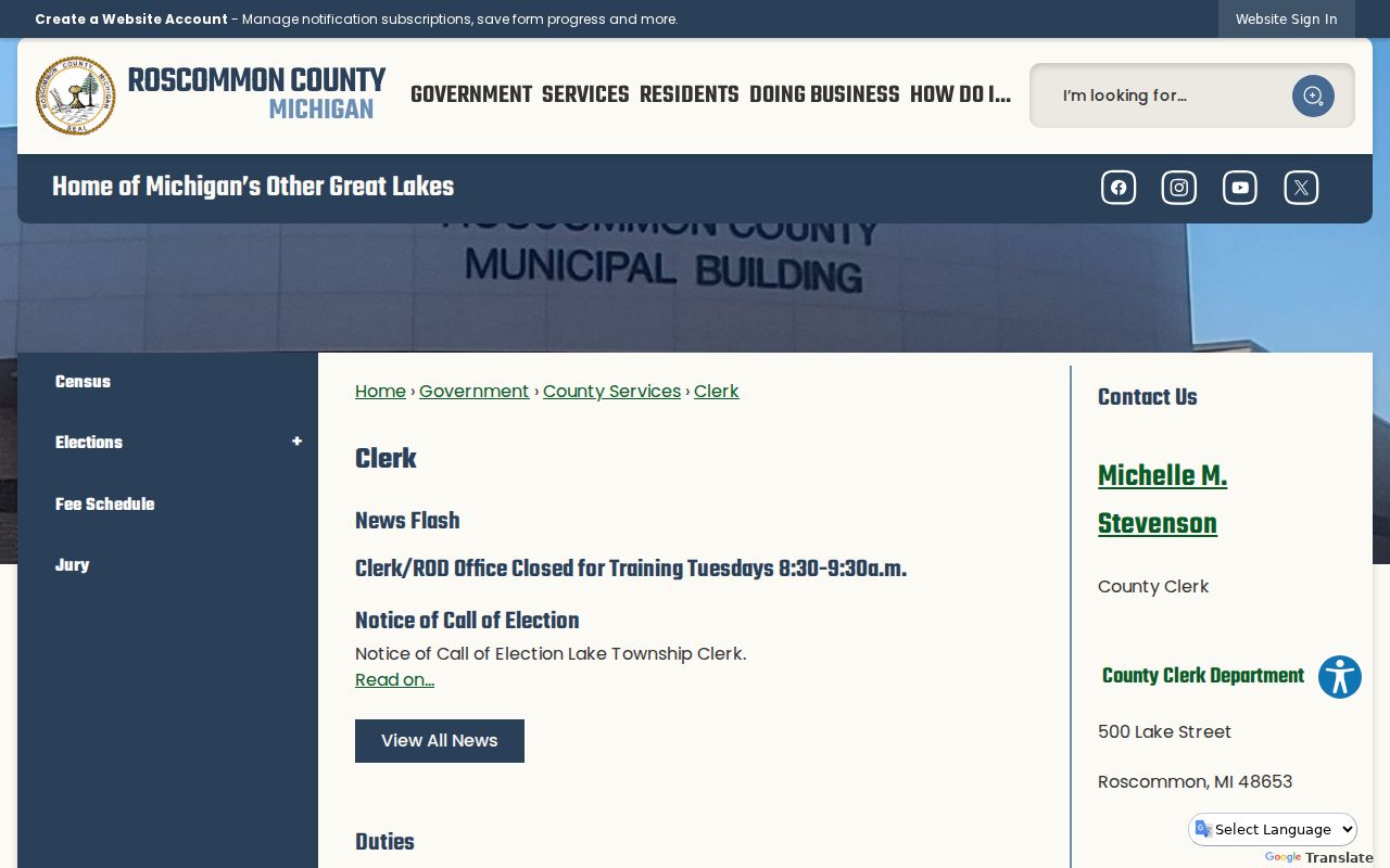 Roscommon warrant records: county clerk and clerk of court page