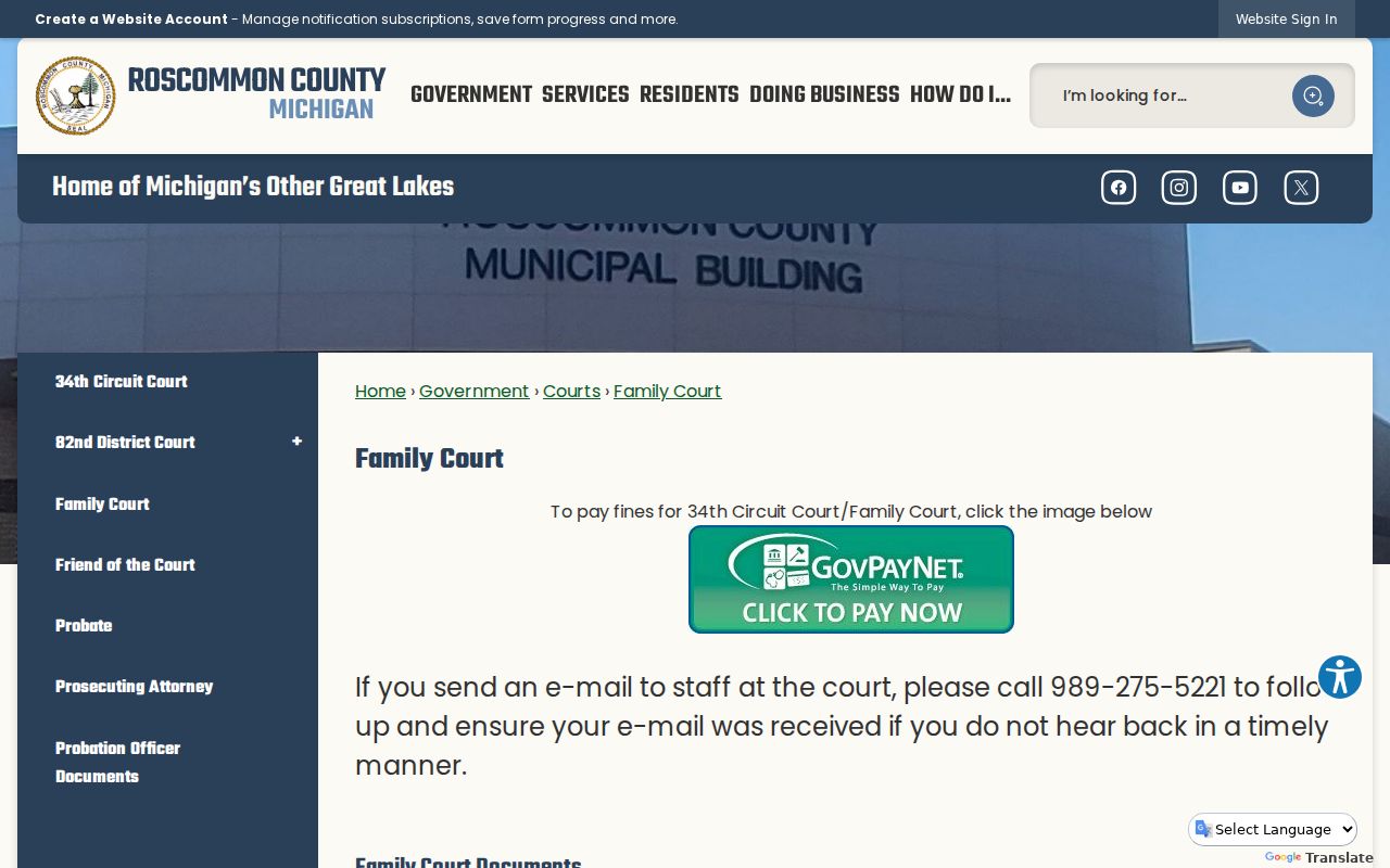 Roscommon County municipal warrants: family division court page
