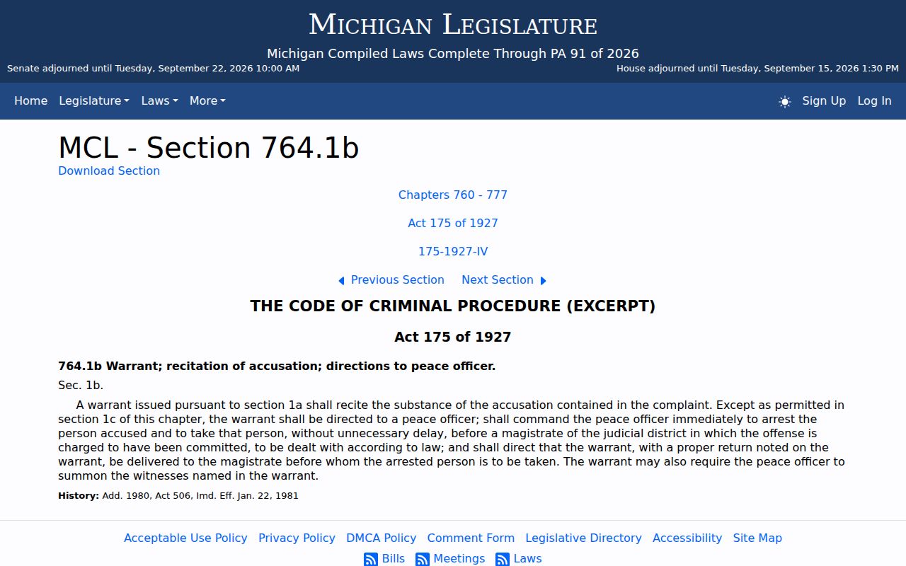 Roscommon County arrest warrants: Michigan statute on warrant contents and return