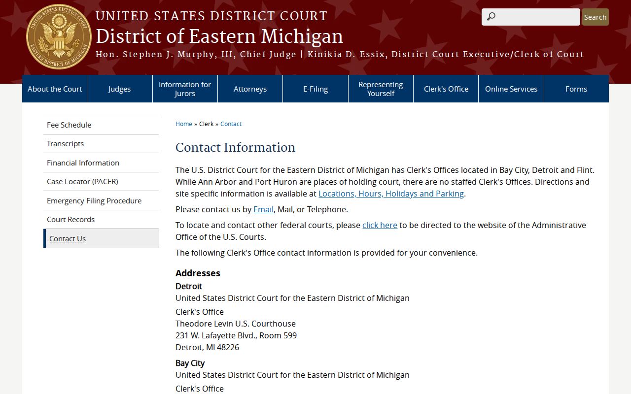 Roscommon County arrest warrants: Bay City federal courthouse contact page