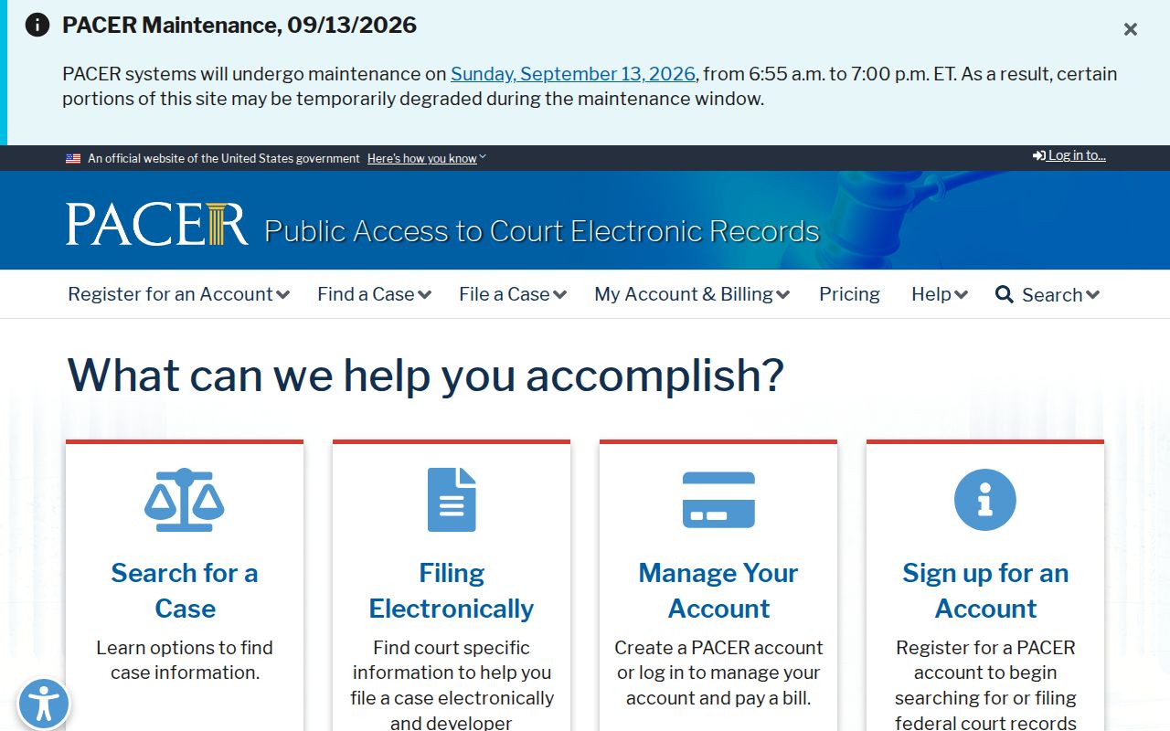 Roscommon County arrest warrants: federal PACER docket access page