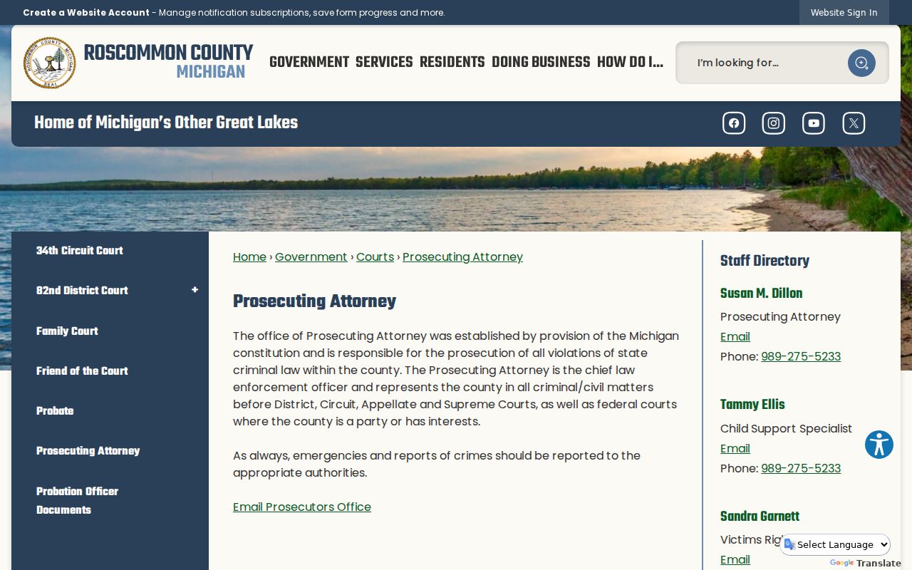Roscommon County warrant records routing: prosecutor's office page